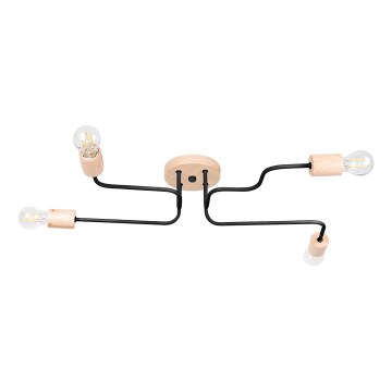 Candeeiro integrado TIMBO 4xE27/15W/230V preto/bege/faia