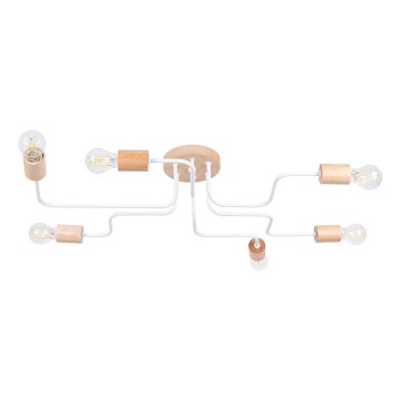 Candeeiro integrado TIMBO 6xE27/15W/230V branco/bege/faia