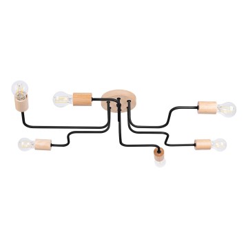 Candeeiro integrado TIMBO 6xE27/15W/230V preto/bege/faia
