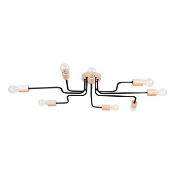 Candeeiro integrado TIMBO 8xE27/15W/230V preto/bege/faia