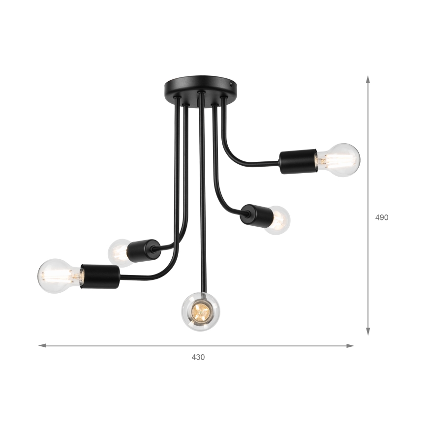 Candeeiro integrado TRINITY 5xE27/15W/230V preto