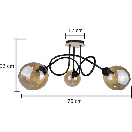 Candeeiro integrado VENUS WOOD 3xE27/60W/230V preto/fumado castanho