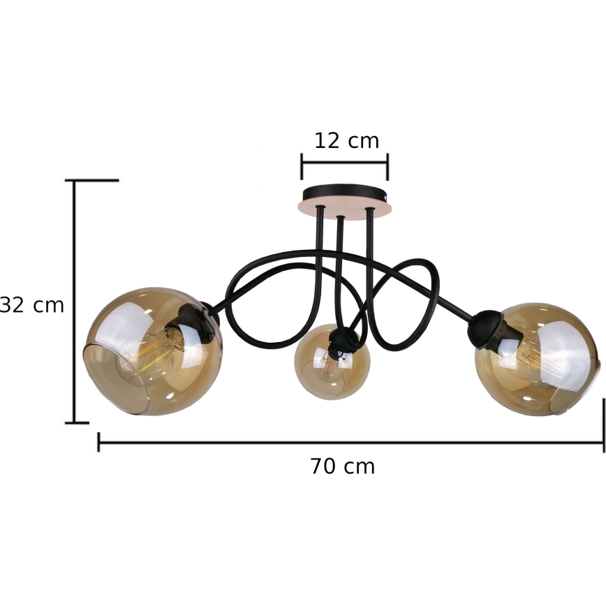 Candeeiro integrado VENUS WOOD 3xE27/60W/230V preto/fumado castanho