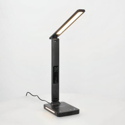 Candeeiro de mesa LED com regulação e carregamento sem fios QI, ecrã e Porta USB LED/7W/230V 3000-6000K preto