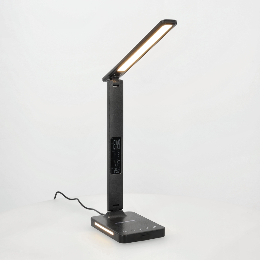 Candeeiro de mesa LED com regulação e carregamento sem fios QI, ecrã e Porta USB LED/7W/230V 3000-6000K preto