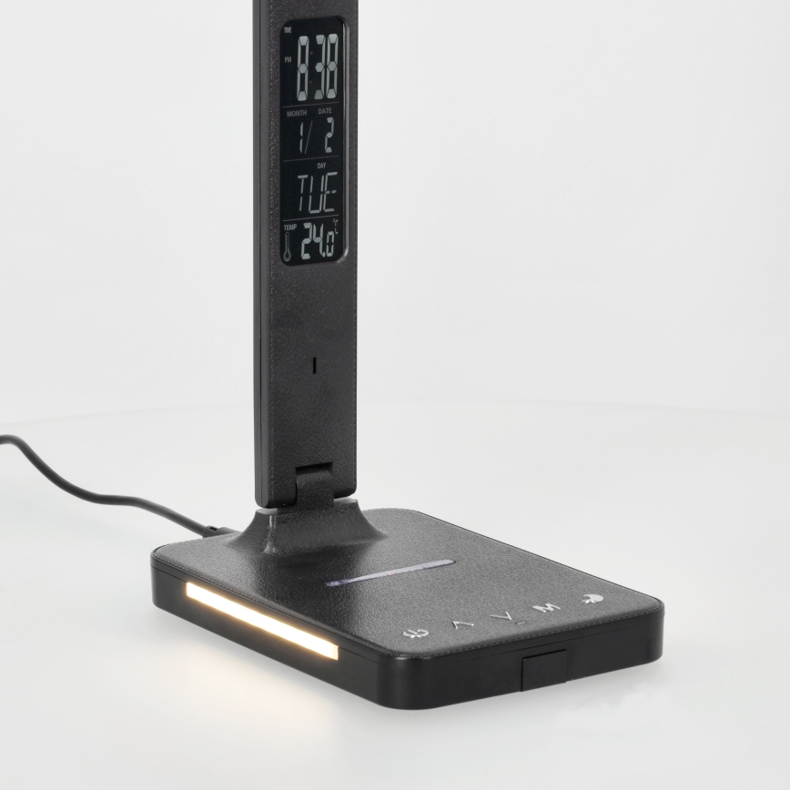 Candeeiro de mesa LED com regulação e carregamento sem fios QI, ecrã e Porta USB LED/7W/230V 3000-6000K preto