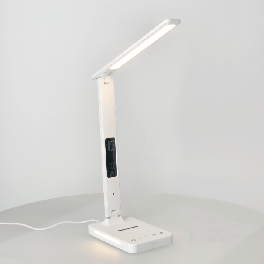 Candeeiro de mesa LED com regulação e carregamento sem fios QI, ecrã e Porta USB LED/7W/230V 3000-6000K branco