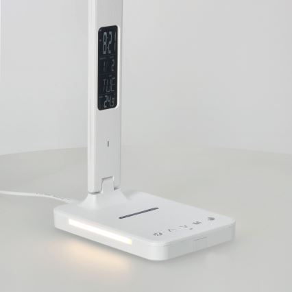 Candeeiro de mesa LED com regulação e carregamento sem fios QI, ecrã e Porta USB LED/7W/230V 3000-6000K branco