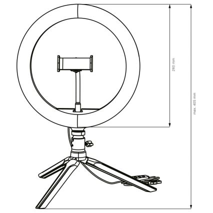 Candeeiro LED com regulação, tripé e suporte para vlogging LED/10W/5V 2700-6500K