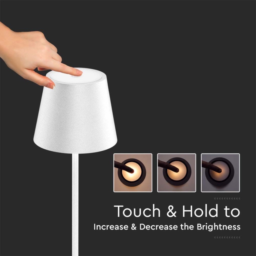 Candeeiro de chão LED recarregável com regulação 3em1 LED/4W/5V 4400 mAh 3000K IP54 branco