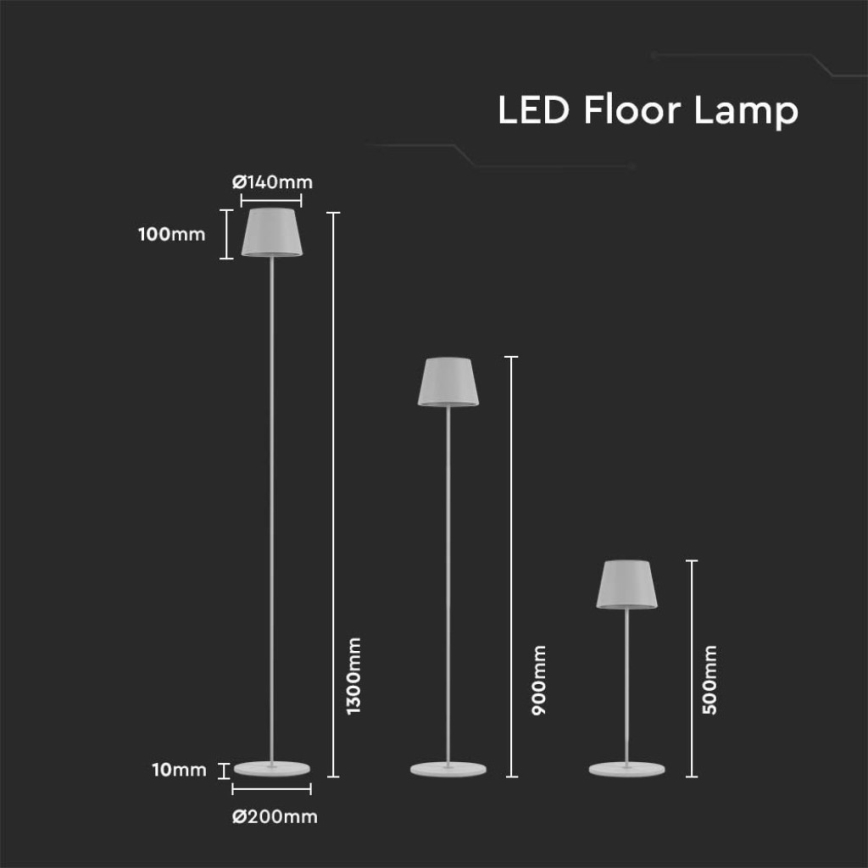 Candeeiro de chão LED recarregável com regulação 3em1 LED/4W/5V 4400 mAh 3000K IP54 branco