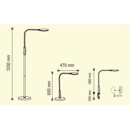 Candeeiro LED  táctil e regulável 3 em1 LED/12W/230V branco CRI 90 + comando