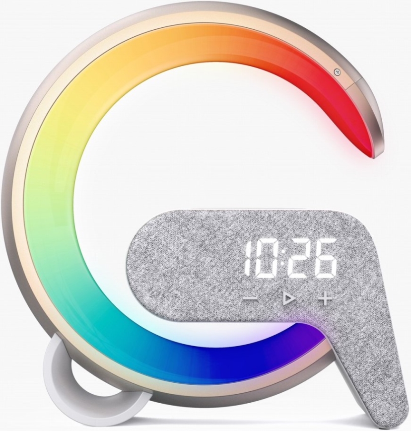 Candeeiro LED RGB com regulação,  despertador e carregamento Qi 30W/230V dourado