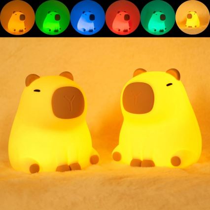 Candeeiro LED RGBW regulável para crianças LED/1W/5V USB 1200 mAh capivara