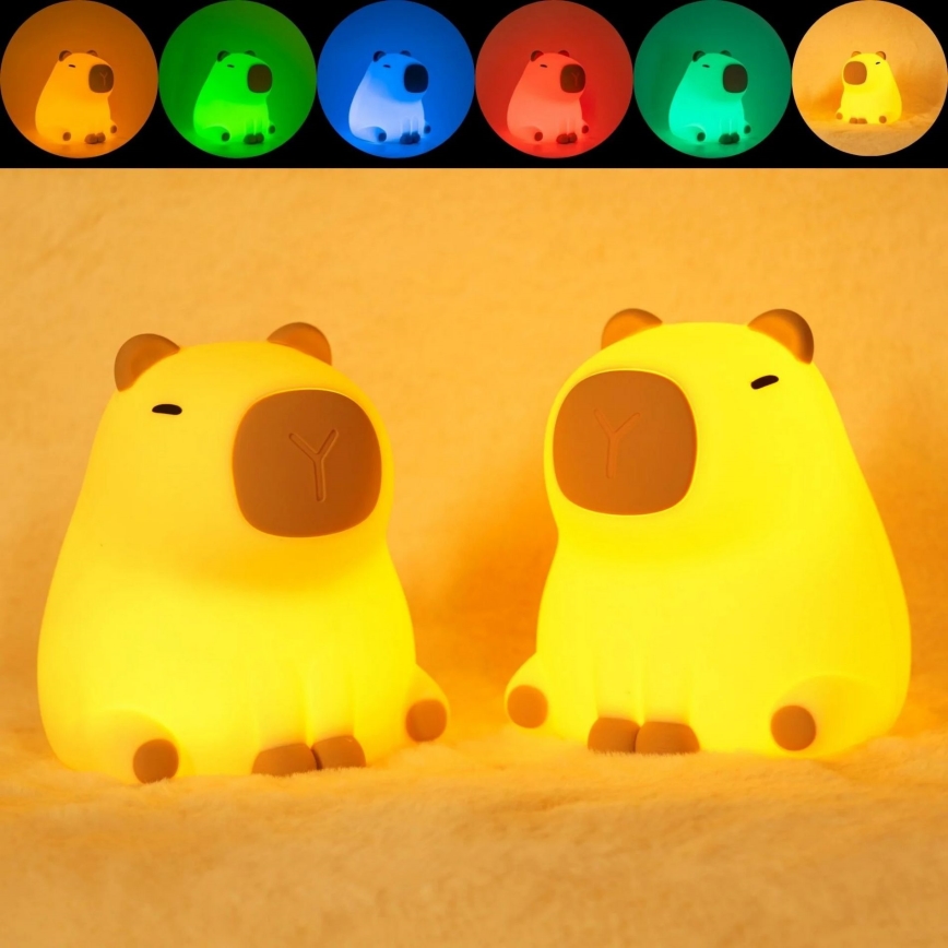 Candeeiro LED RGBW regulável para crianças LED/1W/5V USB 1200 mAh capivara