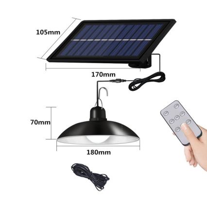 Candeeiro LED Solar suspenso com regulação LED/1,8W/3,7V IP44 6500K 800 mAh + comando