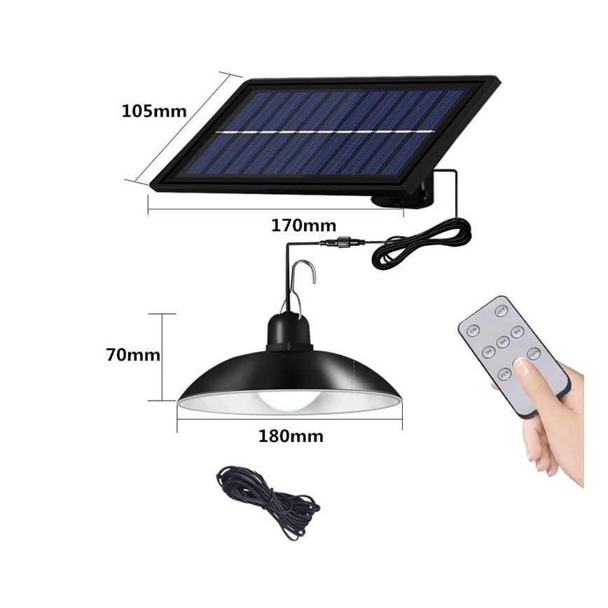 Candeeiro LED Solar suspenso com regulação LED/1,8W/3,7V IP44 6500K 800 mAh + comando