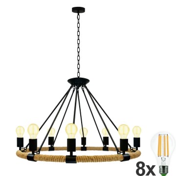 Candeeiro LED suspenso ROPE ARTHUR 8xE27/6W/230V