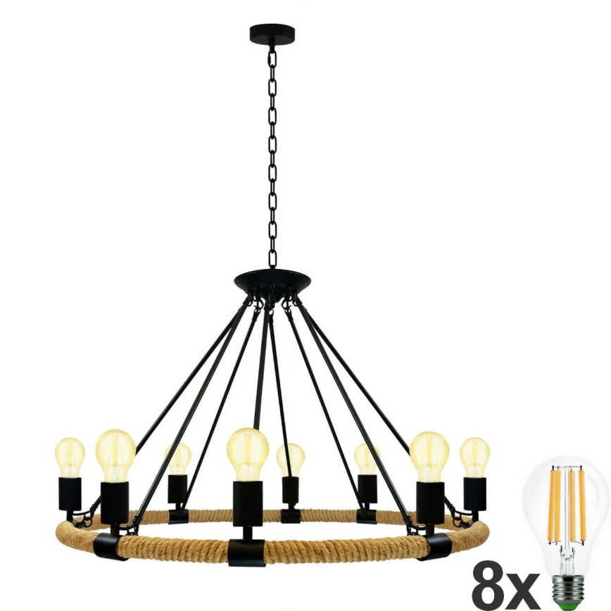 Candeeiro LED suspenso ROPE ARTHUR 8xE27/6W/230V