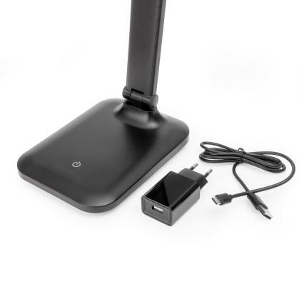 Candeeiro de mesa LED tátil com regulação e carregamento sem fios e Porta USB REMUS LED/5W/230V preto