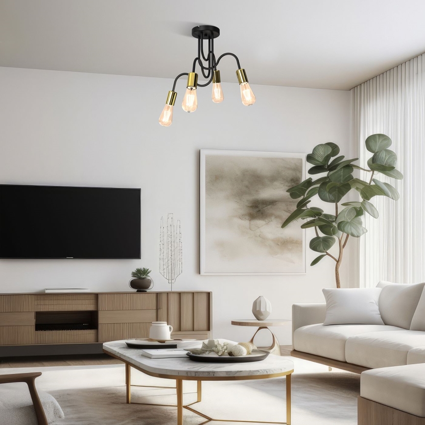 Candeeiro montado à superfície DOW 4xE27/60W/230V preto/dourado