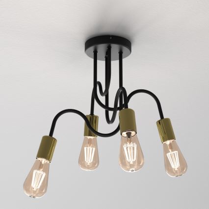 Candeeiro montado à superfície DOW 4xE27/60W/230V preto/dourado