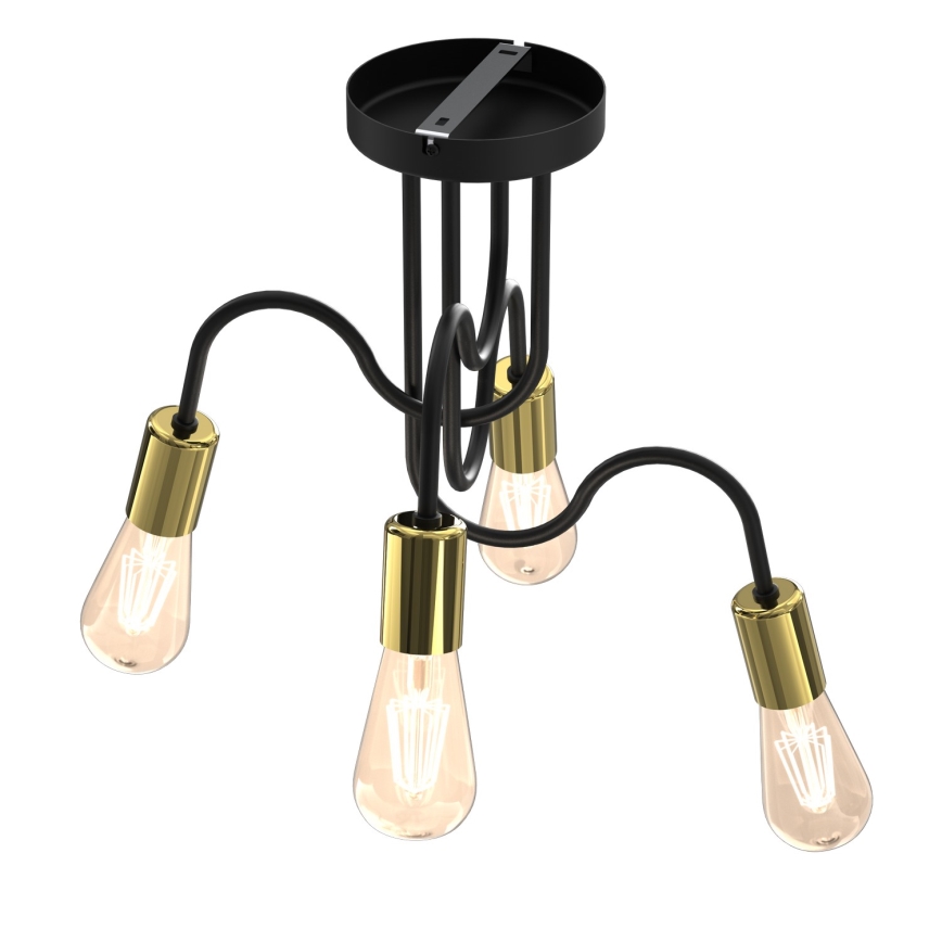 Candeeiro montado à superfície DOW 4xE27/60W/230V preto/dourado
