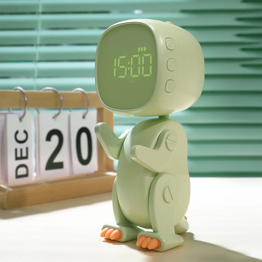 Candeeiro de noite LED RGBW regulável para crianças com despertador ROBOT LED/1W/5V 1200 mAh