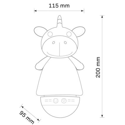 Candeeiro noturno LED RGB de criança com melodia 3xAAA/5V unicórnio