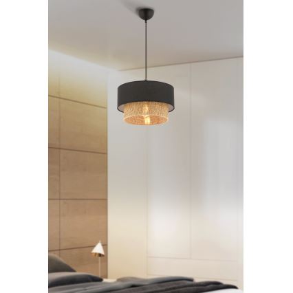 Candeeiro pendente com cabo ECHO 1xE27/60W/230V preto/castanho