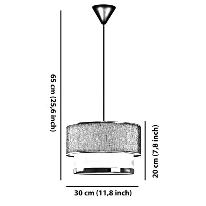 Candeeiro pendente com cabo ECHO 1xE27/60W/230V preto/creme