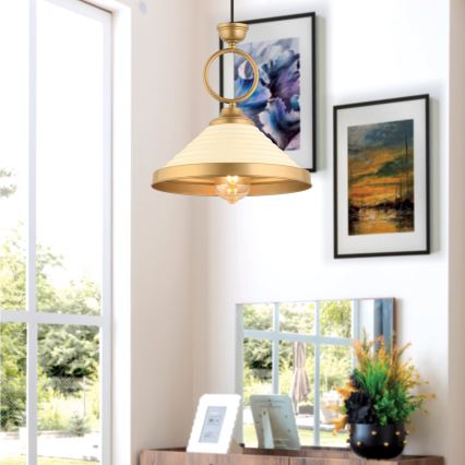 Candeeiro pendente com cabo MONZA 1xE27/40W/230V Ø 30 cm creme/bronze