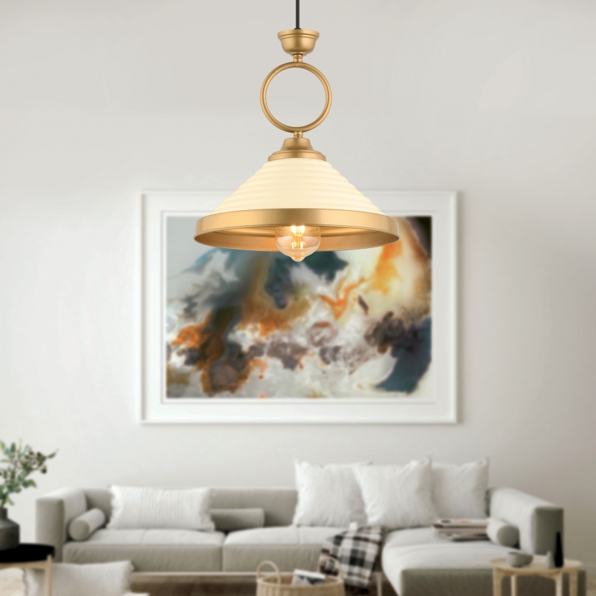 Candeeiro pendente com cabo MONZA 1xE27/40W/230V Ø 30 cm creme/bronze