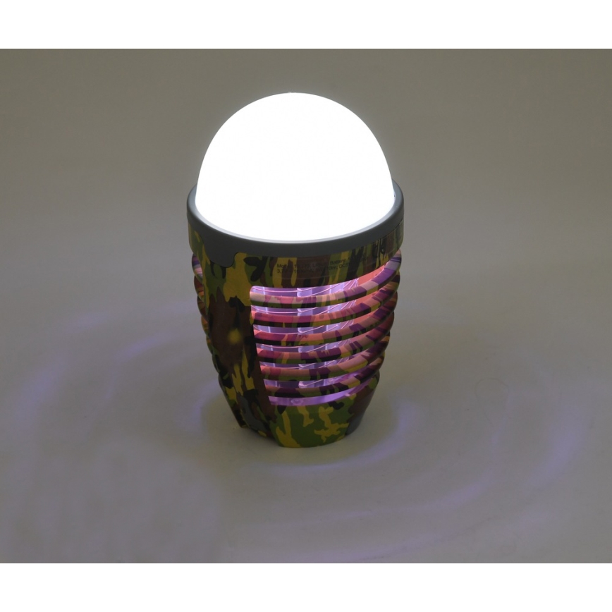 Candeeiro recarregável portátil LED com armadilha de insetos LED/2W/3,7V 1800 mAh IPX4 camuflagem