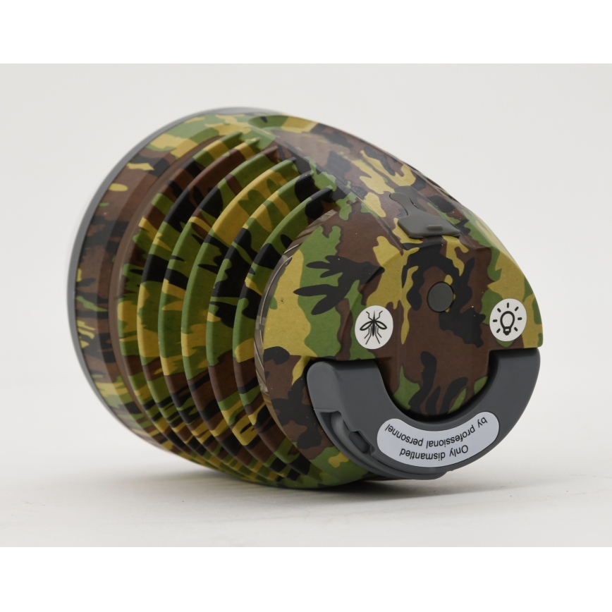 Candeeiro recarregável portátil LED com armadilha de insetos LED/2W/3,7V 1800 mAh IPX4 camuflagem