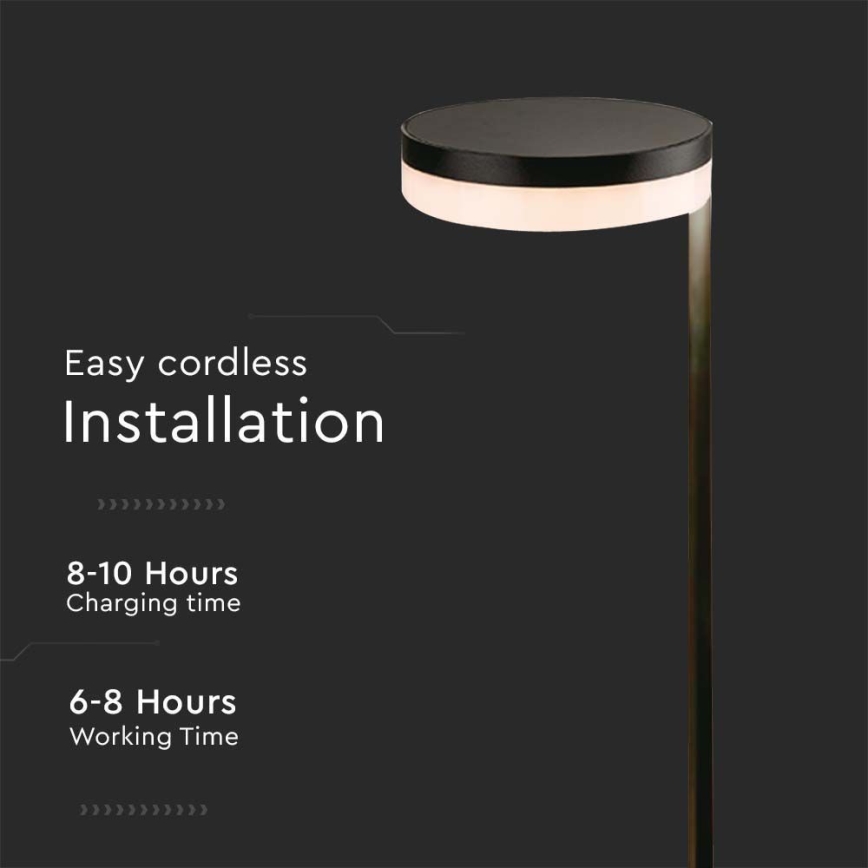 Candeeiro solar exterior LED LED/2W/3,7V 3000K IP54 preto