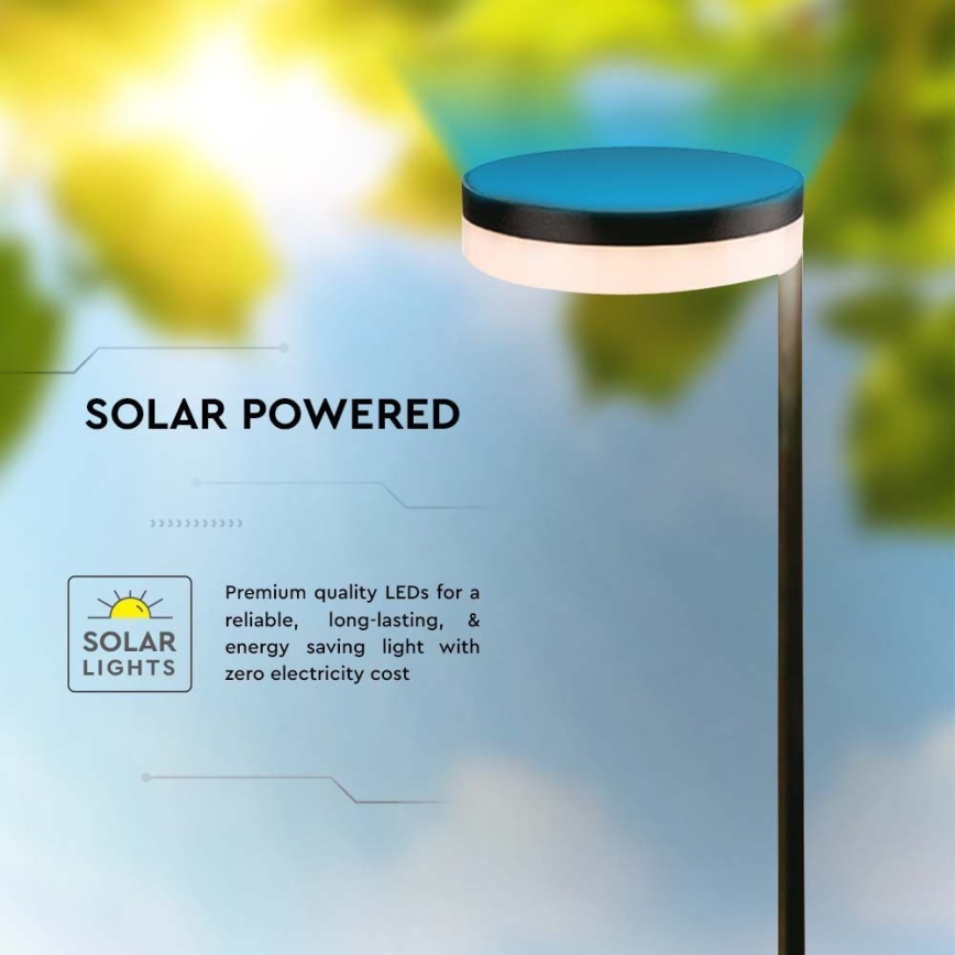 Candeeiro solar exterior LED LED/2W/3,7V 3000K IP54 preto