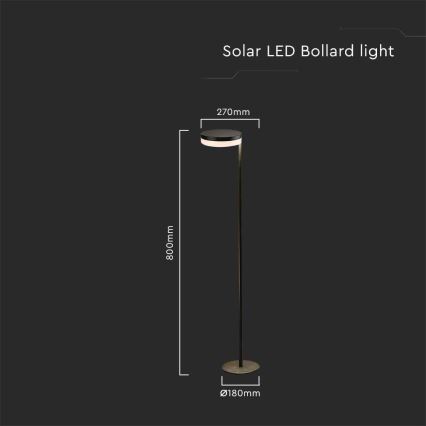 Candeeiro solar exterior LED LED/2W/3,7V 3000K IP54 preto