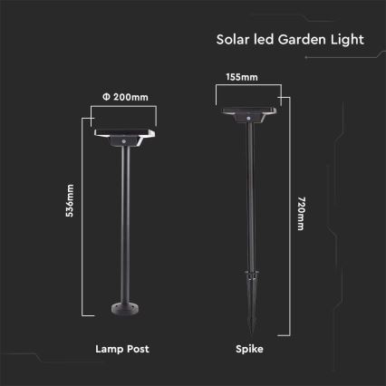 Candeeiro solar exterior LED 2em1 LED/2W/3,7V IP65 3000/4000/6500K