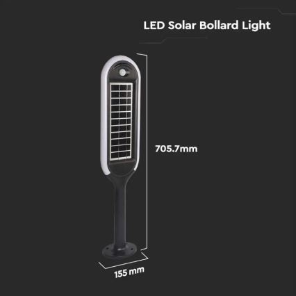 CAndeeiro solar LED com sensor BOLLARD LED/5W/5,5V IP65 4000K