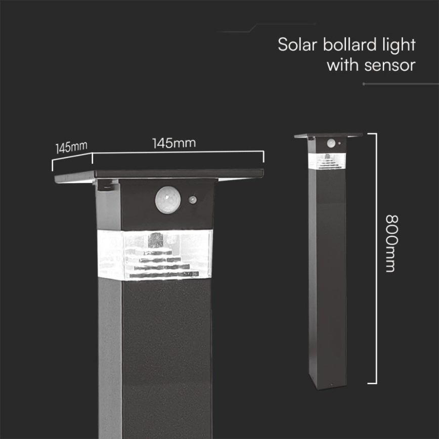 Candeeiro solar LED com sensor LED/2,5W/3,7V IP54 3000K