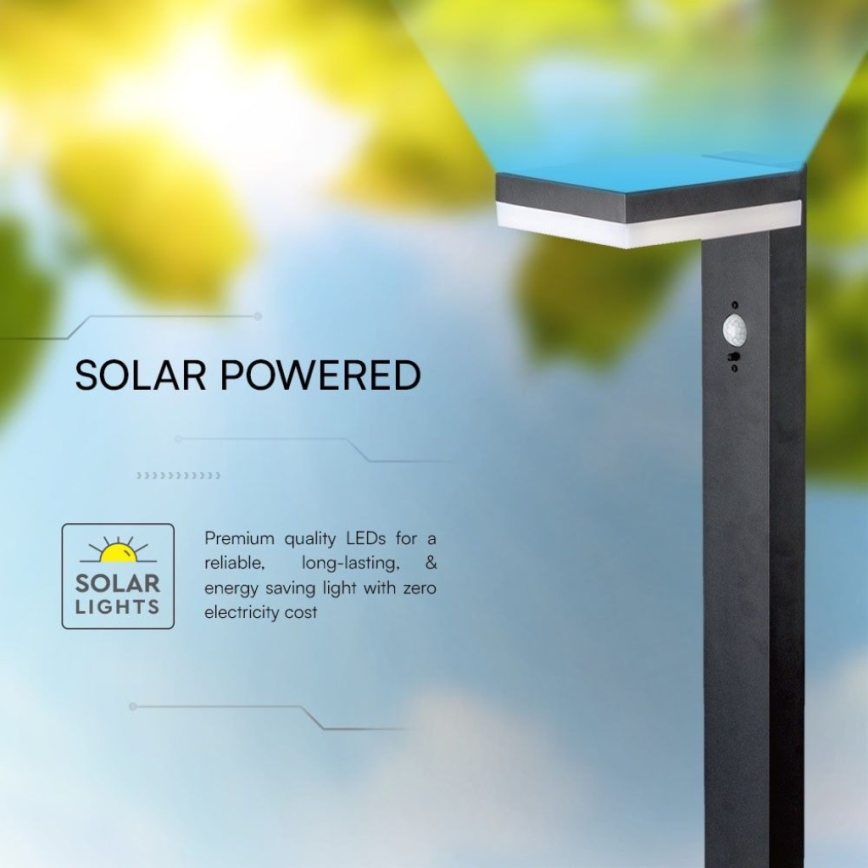 Candeeiro solar LED com sensor LED/2W/3,7V IP54 3000K angular preto