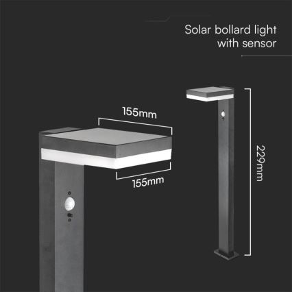 Candeeiro solar LED com sensor LED/2W/3,7V IP54 3000K angular preto