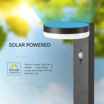 Candeeiro solar LED com sensor LED/2W/3,7V IP54 3000K redondo preto