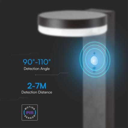Candeeiro solar LED com sensor LED/2W/3,7V IP54 3000K redondo preto