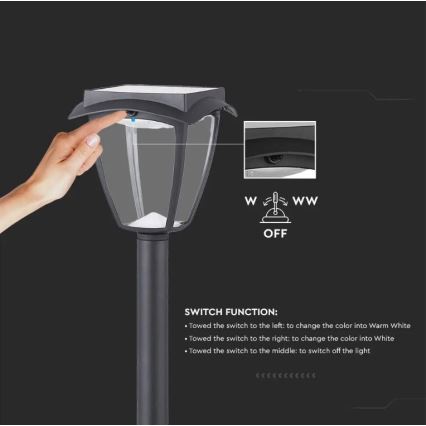 Candeeiro solar LED LED/2W/230V 93 cm 3000/6000K IP65 2200 mAh