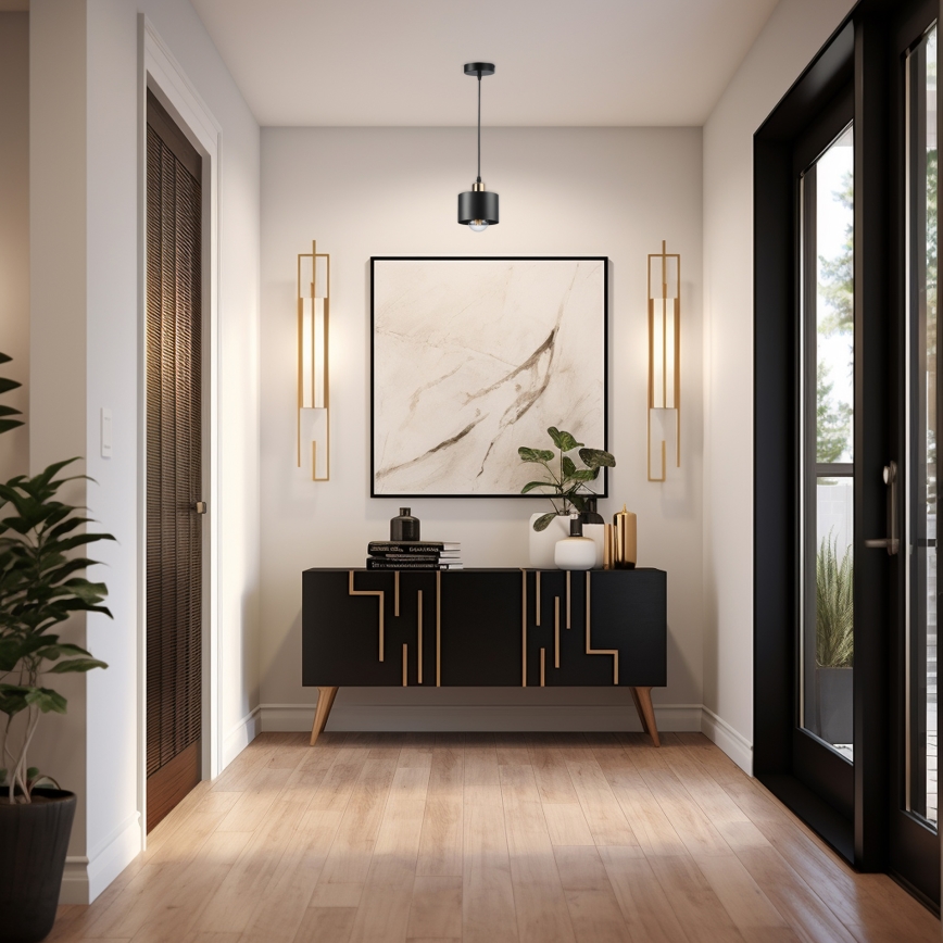 Candeeiro suspenso 1xE27/35W/230V diâmetro 12 cm preto/dourado