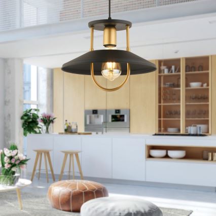 Candeeiro suspenso 1xE27/40W/230V preto/dourado