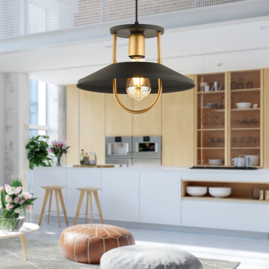 Candeeiro suspenso 1xE27/40W/230V preto/dourado