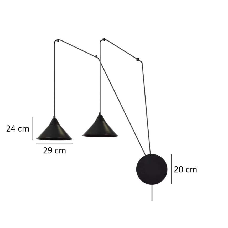 Candeeiro suspenso ABRAMO 2xE27/15W/230V preto